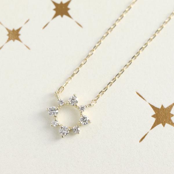 ダイヤモンド フラワー ゴールド ネックレス 花 K10 10金 10k ゴールドネックレス 天然 ダイヤ 太陽 幾何学 サークル レディース 爆買の画像