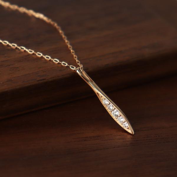 K18 ダイヤモンド バー ネックレス ピンクゴールド 0.1ct スティック ライン プレート 18金 18k ゴールド シンプル レディース 爆買の画像