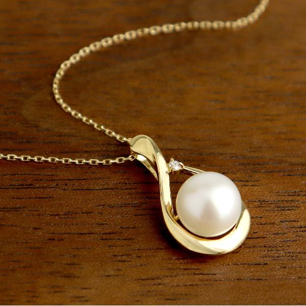 K18 大粒 あこや真珠 ドロップ ネックレス ダイヤモンド 18金 18k 
