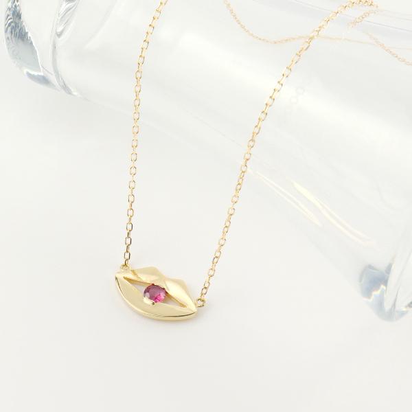 K18 キスマーク ルビー ネックレス 唇 リップ 18金 18k ゴールド かわいい プレート 天然石 赤 個性的 アクセサリー レディース 爆買の画像