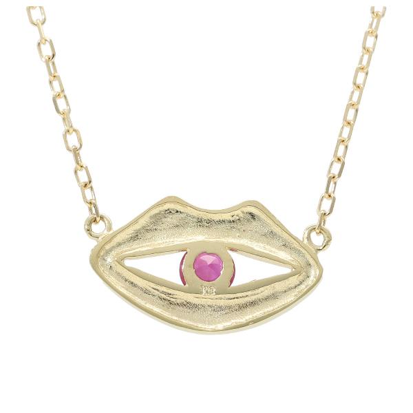 K18 キスマーク ルビー ネックレス 唇 リップ 18金 18k ゴールド かわいい プレート 天然石 赤 個性的 アクセサリー レディース 爆買の画像