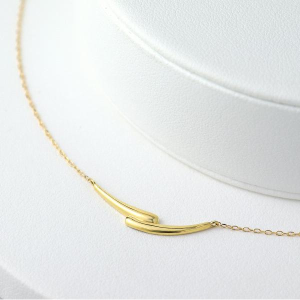 K18 ゴールド ラインネックレス カーブ バー ライン ネックレス 地金 18金 18k イエローゴールド シンプル 曲線 上品 レディース 爆買の画像