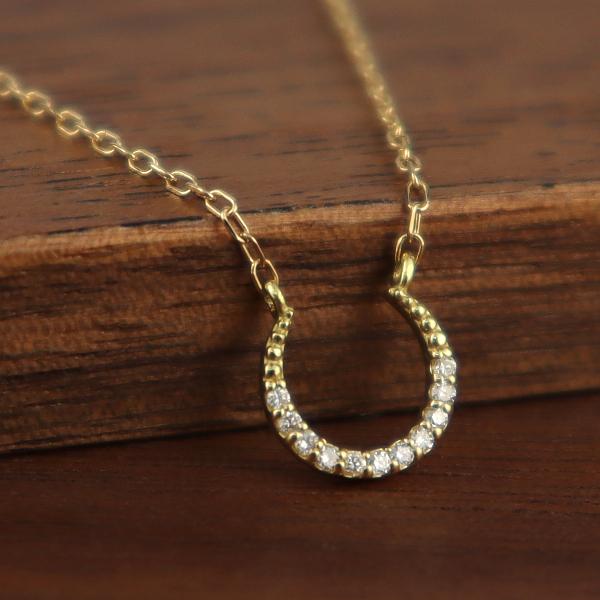 K18 ダイアモンド 馬蹄 ネックレス 18金 18k ゴールド ホースシュー 天然 ダイヤ シンプル 定番 普段使い ベーシック レディース