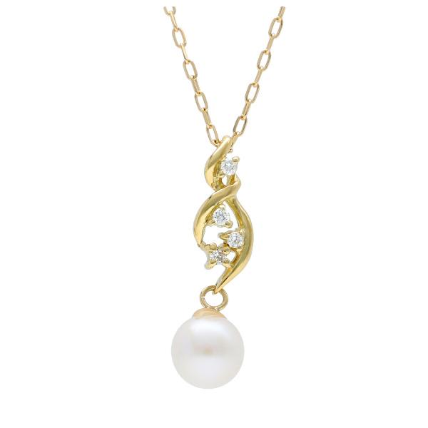 K18 あこや真珠 ダイヤモンド スパイラル ネックレス 18金 18k ゴールド パール アコヤ 真珠 天然石 華奢 繊細 かわいい レディース 爆買の画像