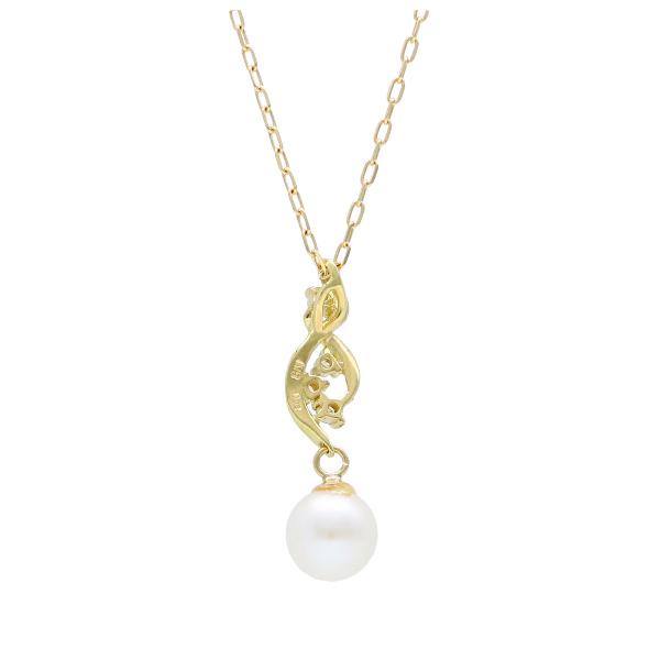 K18 あこや真珠 ダイヤモンド スパイラル ネックレス 18金 18k ゴールド パール アコヤ 真珠 天然石 華奢 繊細 かわいい レディース 爆買の画像