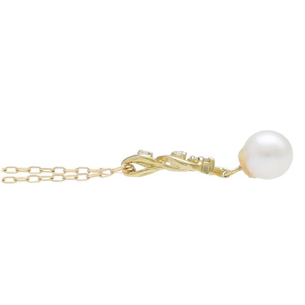 K18 あこや真珠 ダイヤモンド スパイラル ネックレス 18金 18k ゴールド パール アコヤ 真珠 天然石 華奢 繊細 かわいい レディース 爆買の画像