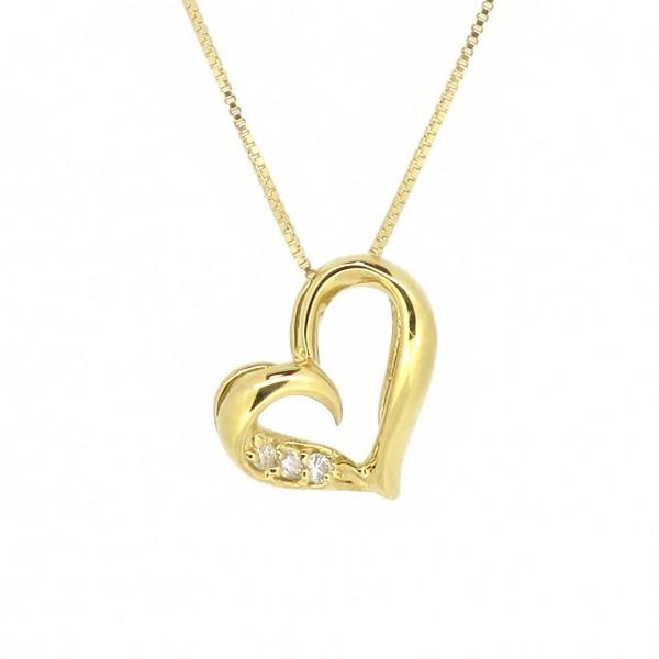 最安値に挑戦 オープンハート ゴールドネックレス チェーン付きペンダント 透かし 粒 ストーン 18金 イエローゴールド ダイヤモンド 在庫あり 即納 Azerbaijanfoundation Az