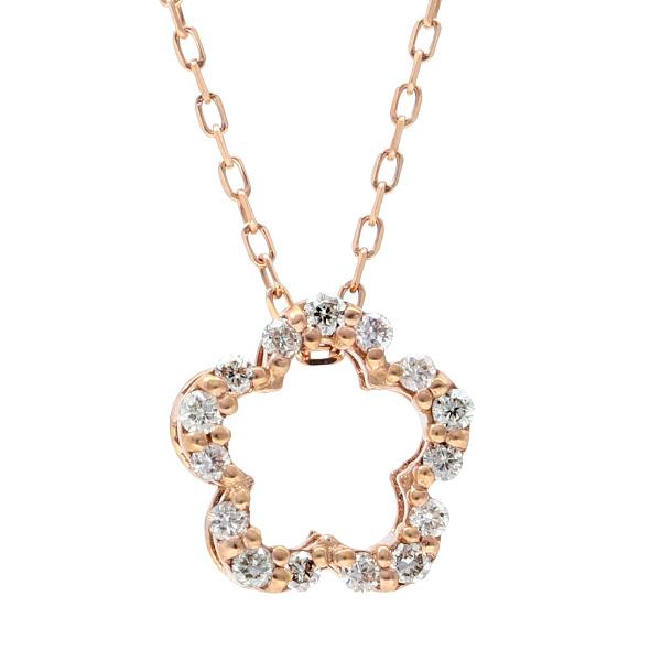 ダイヤモンド フラワー リング ネックレス 花 K10 ピンク