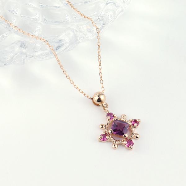 K18 ルビー ロードライトガーネット ネックレス 18金 18k ピンクゴールド ゴールド 天然石 ガーネット かわいい レディース 爆買の画像