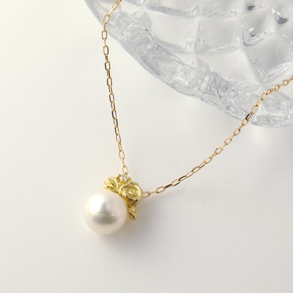 K18 あこや真珠 薔薇 ネックレス 18金 18k ダイヤモンド ゴールド
