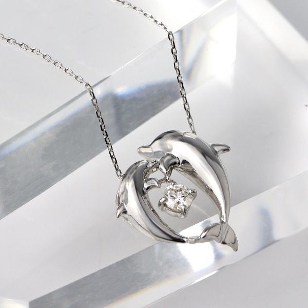 イルカ ダイヤモンド ネックレス ドルフィン K10 ホワイトゴールド 天然 ダイヤ 10金 10k ゴールド 華やか 可愛い レディース 爆買の画像