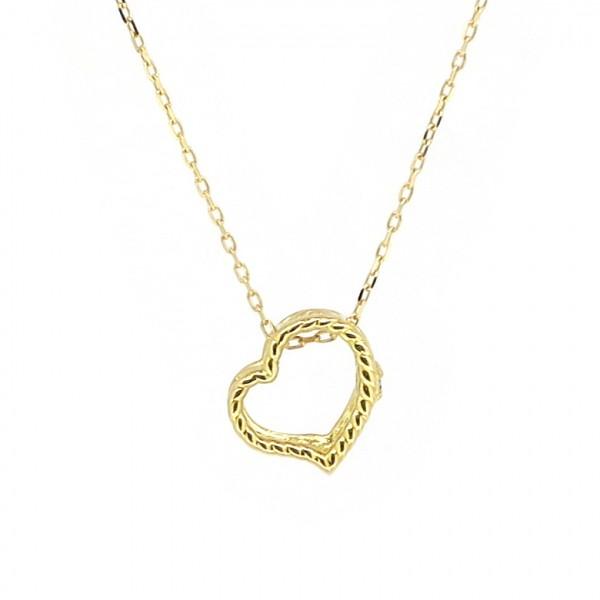 オープンハート ゴールドネックレス(チェーン付きペンダント) 透かし 縄目模様 ロープ 18金 イエローゴールド