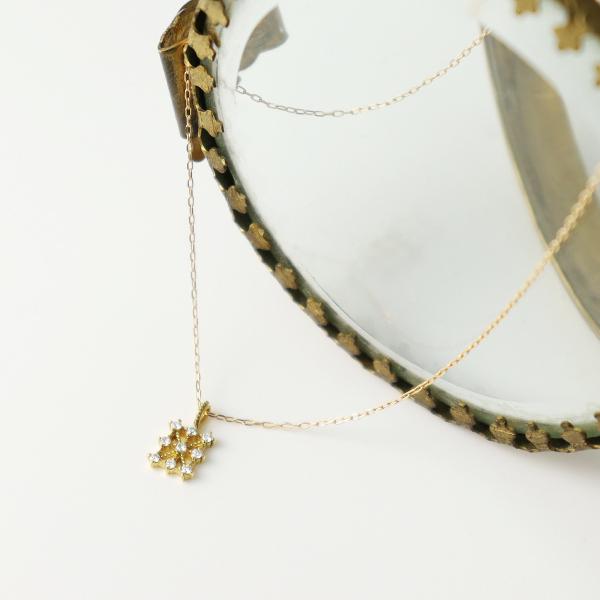 K18 透かし スクエア ダイヤモンド ネックレス 18金 18k ゴールド クラシカル ミル打ち 四角 華奢 アンティーク レディース 爆買の画像