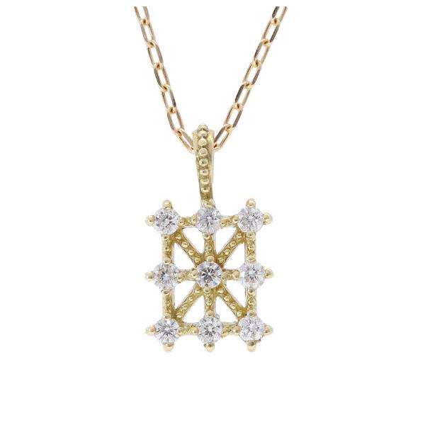 K18 透かし スクエア ダイヤモンド ネックレス 18金 18k ゴールド クラシカル ミル打ち 四角 華奢 アンティーク レディース 爆買の画像