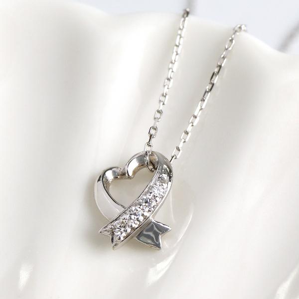 K18 ダイヤモンド リボン ハート ネックレス 18金 18k ホワイトゴールド ゴールド 天然 ダイヤ シンプル 上品 華やか レディース