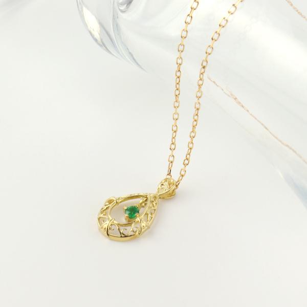 K18 エメラルド 透かし ドロップ ネックレス 18金 18k ゴールド 天然石 アラベスク しずく 繊細 華奢 クラシカル WG レディース 爆買の画像