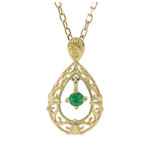 K18 エメラルド 透かし ドロップ ネックレス 18金 18k ゴールド 天然石 アラベスク しずく 繊細 華奢 クラシカル WG レディース 爆買の画像