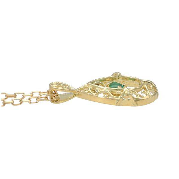 K18 エメラルド 透かし ドロップ ネックレス 18金 18k ゴールド 天然石 アラベスク しずく 繊細 華奢 クラシカル WG レディース 爆買の画像