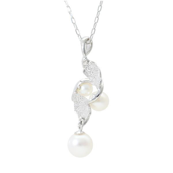 K18 あこや真珠 リーフ ネックレス 18金 18k ゴールド パール あこや 真珠 葉 葉っぱ 植物 花 ホワイトゴールド WG レディース 爆買の画像