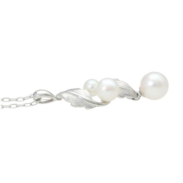 K18 あこや真珠 リーフ ネックレス 18金 18k ゴールド パール あこや 真珠 葉 葉っぱ 植物 花 ホワイトゴールド WG レディース 爆買の画像
