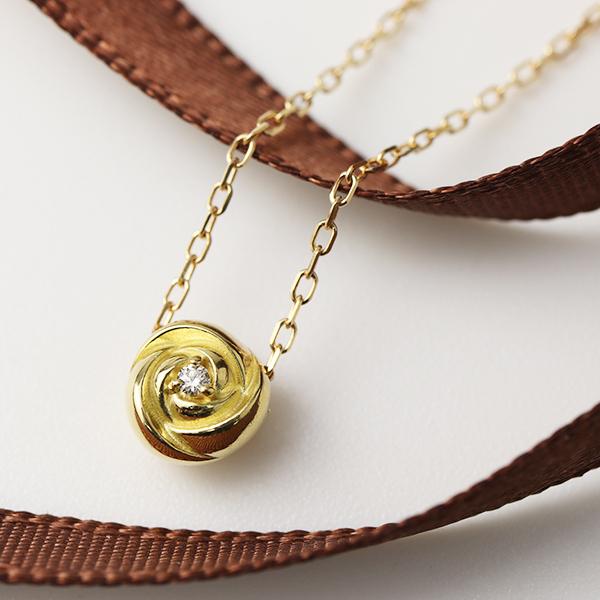 K18 ローズ ボール ネックレス 18金 18k ゴールド 薔薇 花 ダイヤモンド ゴールドネックレス イエロー 天然 ダイヤ レディース 爆買の画像