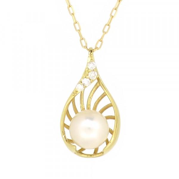 透かし ゴールドネックレス(チェーン付きペンダント) ライン 曲線 曲線美 アコヤ真珠 18金 イエローゴールド