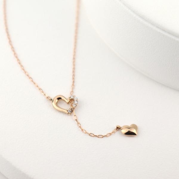K18 Y字 スライド ハート チャーム ネックレス 18金 18k ピンク