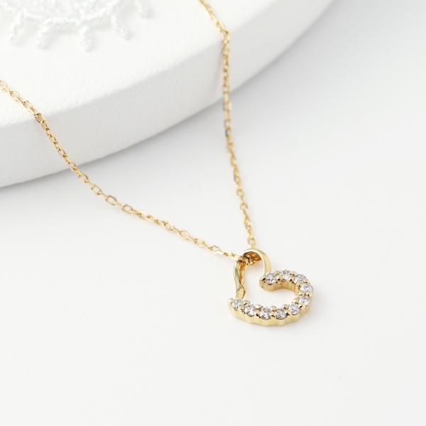 K18 ダイヤモンド オープンハート ゴールド ネックレス 18金 18k ハート ゴールドネックレス かわいい ハート型 天然 レディース 爆買の画像