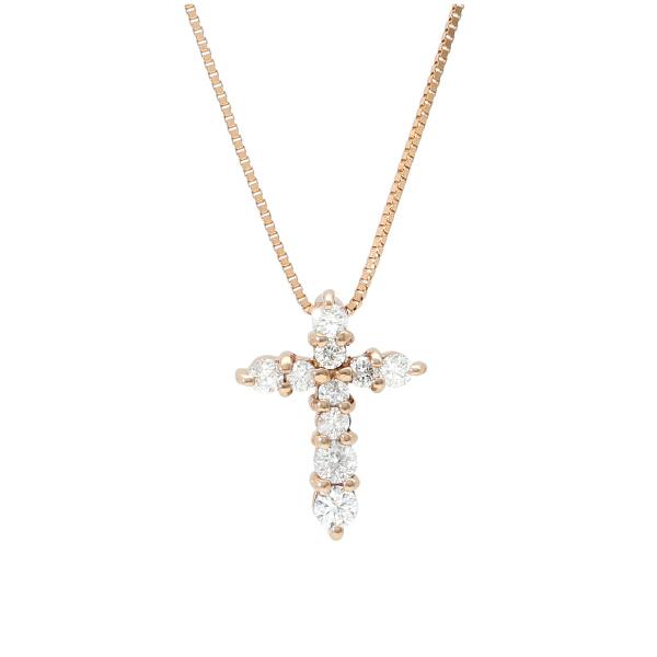 K18 ダイヤモンド クロス ネックレス 18金 18k ピンクゴールド PG 天然 