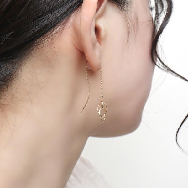 K18 ゴールド 幾何学 アメリカンピアス 2P 両耳用 18金 18k 金 ピアス ゴールドピアス チェーンピアス ロングピアス 揺れる 地金 華やか 豪華 大人 爆買の画像