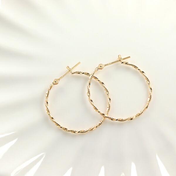 K18 ゴールド ツイスト フープピアス 2P 両耳用 18金 18k 金 ピアス ゴールドピアス リングピアス 地金 シンプル さりげない ねじれ くるくる リボン 爆買の画像