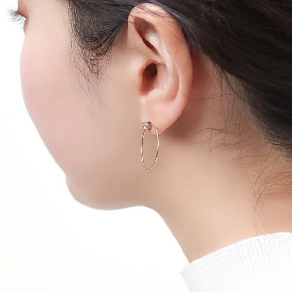 K18 ゴールド プラチナ ダイヤモンド サークル ピアス 2P 両耳用 18金 18k 金 ゴールドピアス スタッドピアス 地金 リング 丸 一粒ダイヤ アジアン 爆買の画像