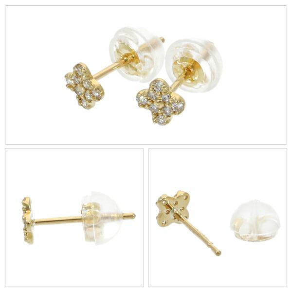 K18 ゴールド ダイヤモンド フラワー ピアス 2P 両耳用 18金 18k 金 ゴールドピアス スタッドピアス 花 パヴェ パヴェダイヤ 天然ダイヤ かわいい 爆買の画像
