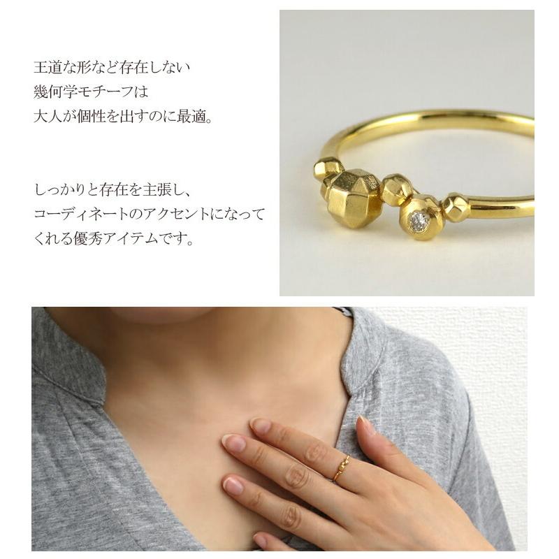 K18 ゴールド 多角形 ボール 天然ダイヤモンド リング 5〜13号 18金 18k k18ゴールド レディース 女性 指輪 天然 ダイヤ ジオメトリー 爆買の画像