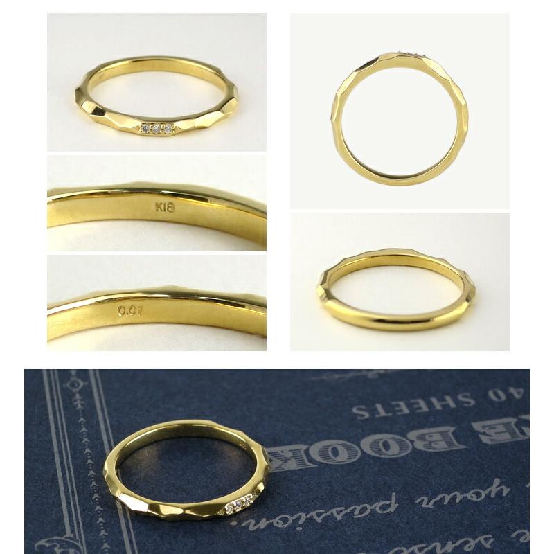 K18 ゴールド 槌目 天然ダイヤモンド リング 5〜13号 18金 18k k18ゴールド レディース 女性 指輪 天然 ダイヤ シンプル ハンマーマーク 爆買の画像