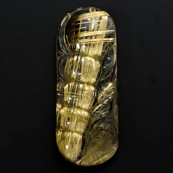 金針ルチルクォーツ 原石 最高級 招福 コウモリ インゲン 彫刻 32.6g