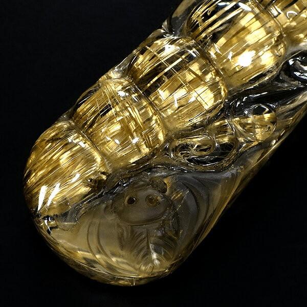 金針ルチルクォーツ 原石 最高級 招福 コウモリ インゲン 彫刻 32.6g
