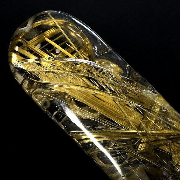 金針ルチルクォーツ 原石 最高級 招福 コウモリ インゲン 彫刻 32.6g