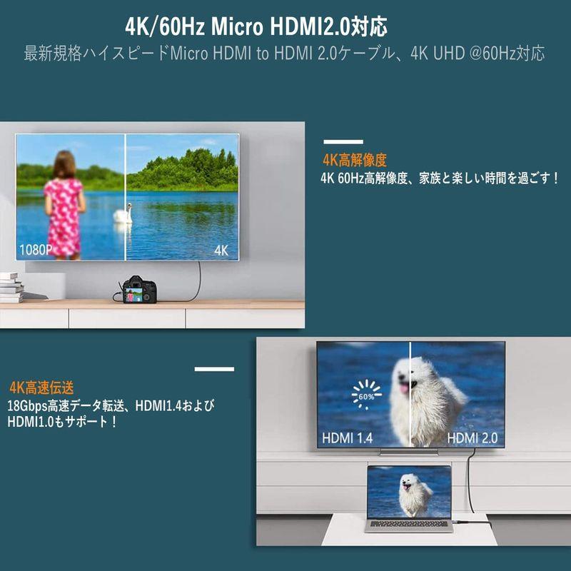 マイクロHDMI?to?HDMIケーブル?Micro?HDMI?to?HDMI?変換ケーブル2M?4K?60Hz?高速18Gbps?双方向伝｜ginowan｜09