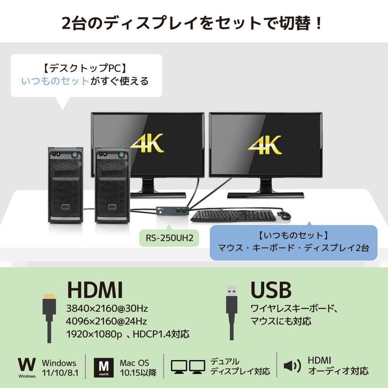 デュアルディスプレイ環境を2台のパソコンで共有、HDMIパソコン切替器 RS-250UH2 HDMIパソコン切替器 RS 250UH2