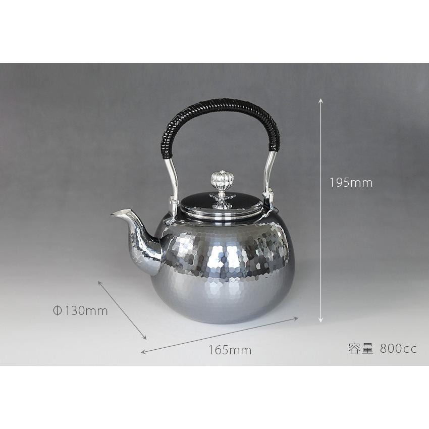 純銀製 龍紋彫刻 鎚目打 湯沸 銀瓶 煎茶道具 純銀製 龍紋彫刻 鎚目打 湯沸 銀瓶 煎茶道具 純銀製