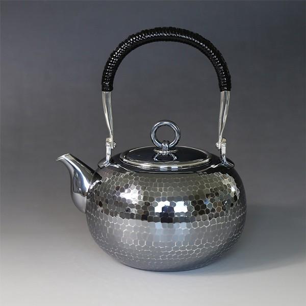 日本製 一守堂 純銀・湯沸し600cc手打ち鎚起模様・S口・リングツマミ / 母の日 is