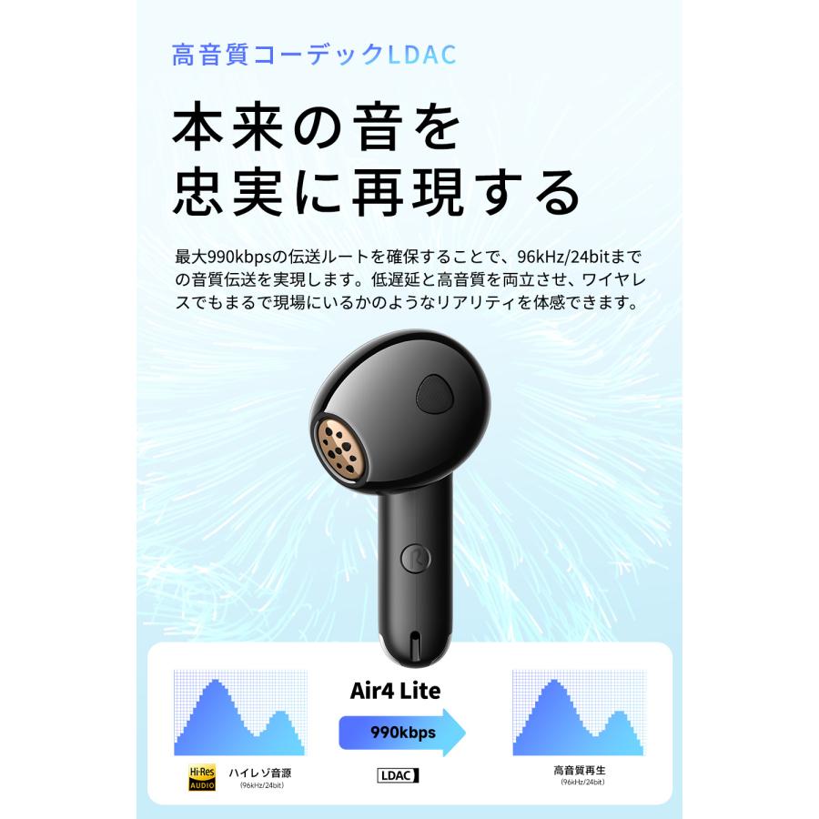 本日クーポン利用で最大20％獲得SOUNDEPEATS Air4LiteワイヤレスイヤホンハイレゾLDACBluetooth5.3イヤホンインナーイヤー型マルチポイント ENC通話｜gintoshop｜05