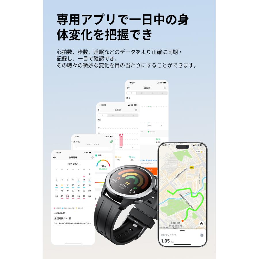 スマートウォッチ 爆買 watch1 通話機能 1.53インチ 大画面 着信通知