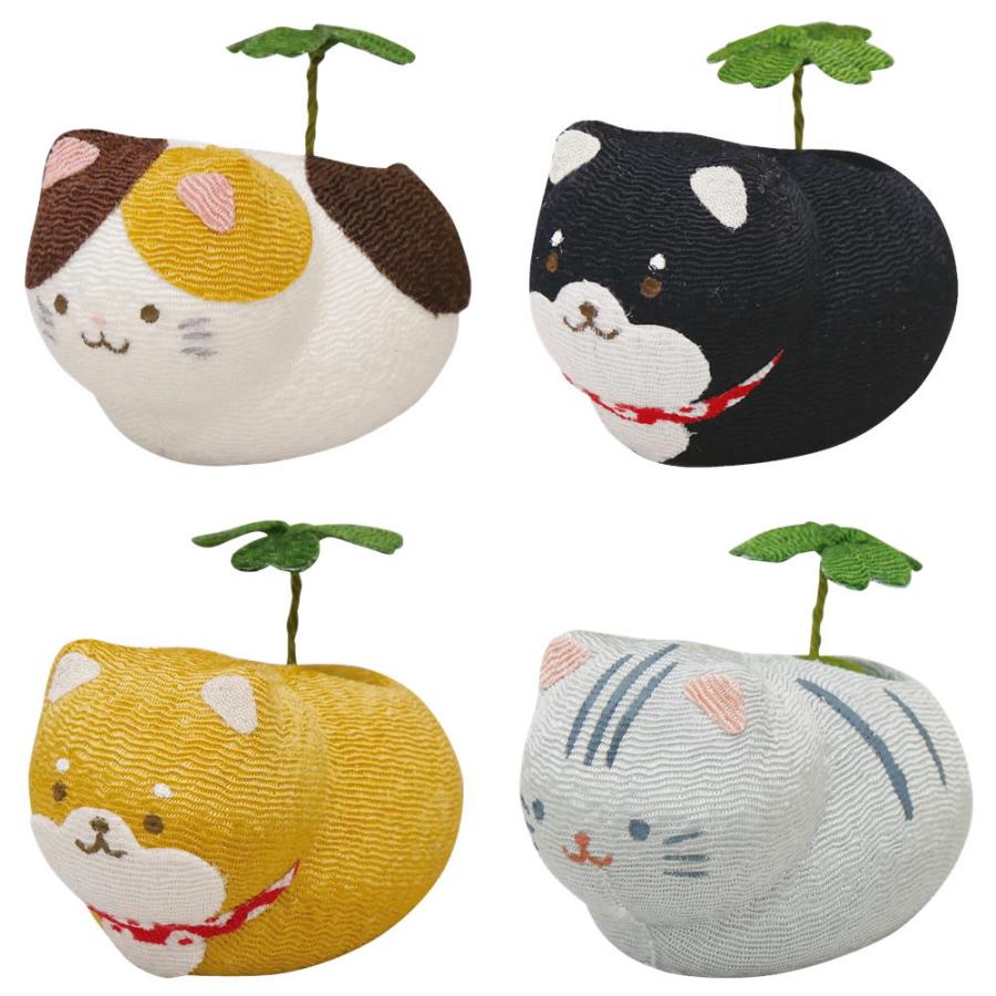 ちりめん ミチクサにゃんことわんこ 三毛猫/しま猫/茶柴/柴犬/シバ/黒
