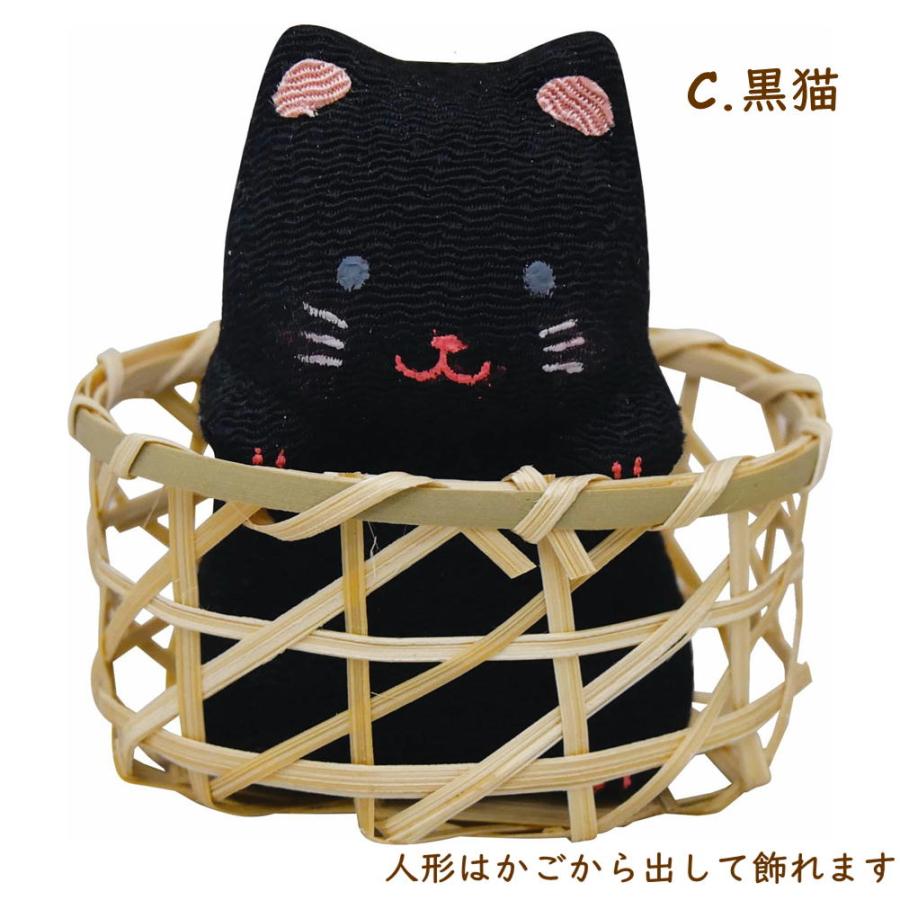 ちりめん かごねことかごいぬ 三毛猫/トラ猫/黒猫/柴犬/シバ/黒柴/置物