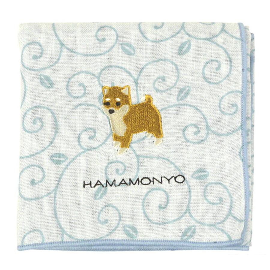 リバーシブルガーゼハンカチ 唐草と柴犬-濱文様- 犬雑貨・犬グッズ