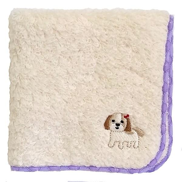 新着 メール便対応 犬のワンポイント刺繍付き 無撚糸パイル ハンドタオル