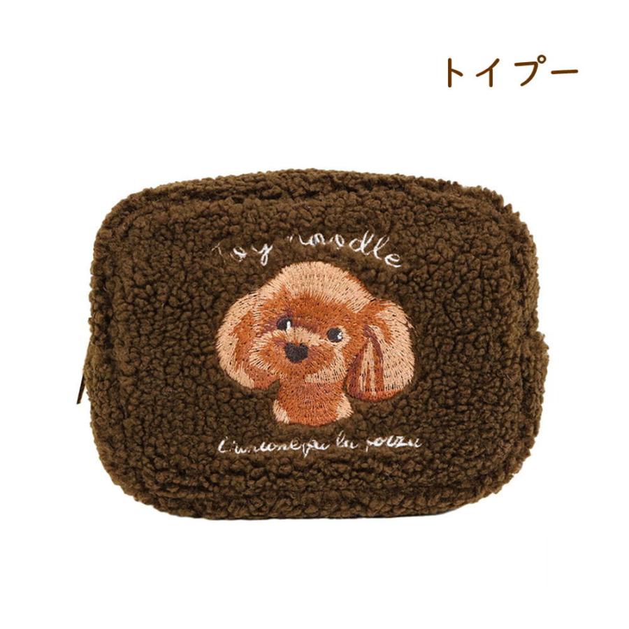 在庫限り ボア刺繍ポーチ シュナウザー/コーギー/プードル 犬雑貨・犬