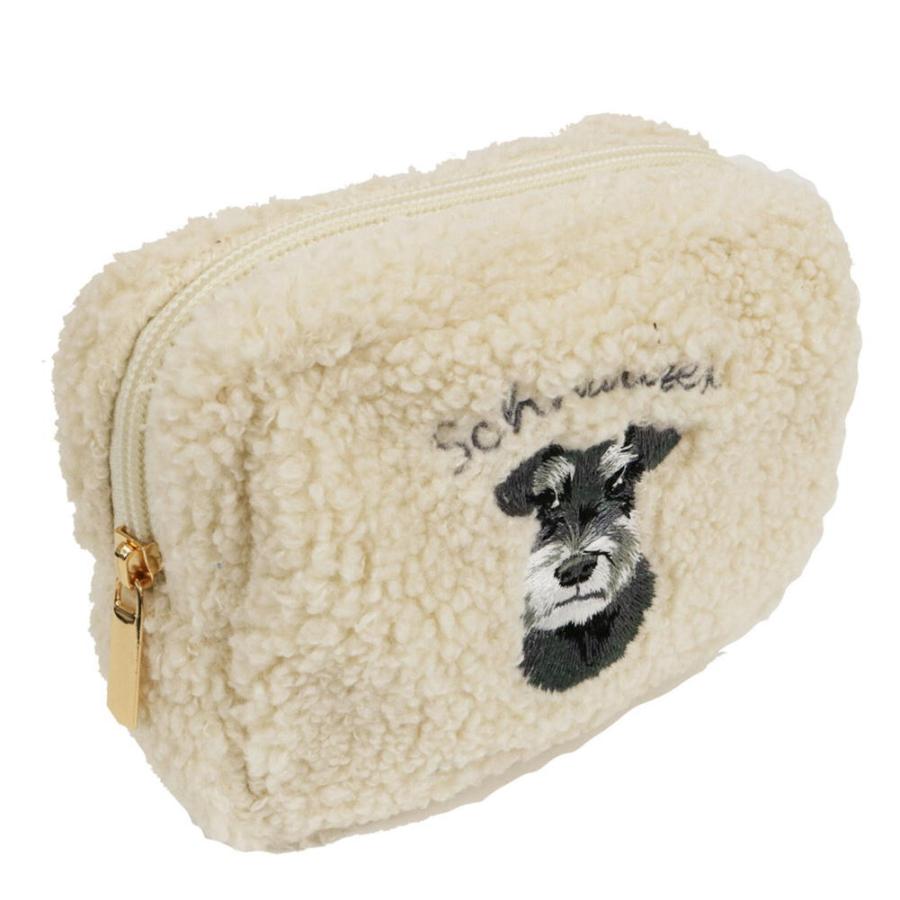 在庫限り ボア刺繍ポーチ シュナウザー/コーギー/プードル 犬雑貨・犬